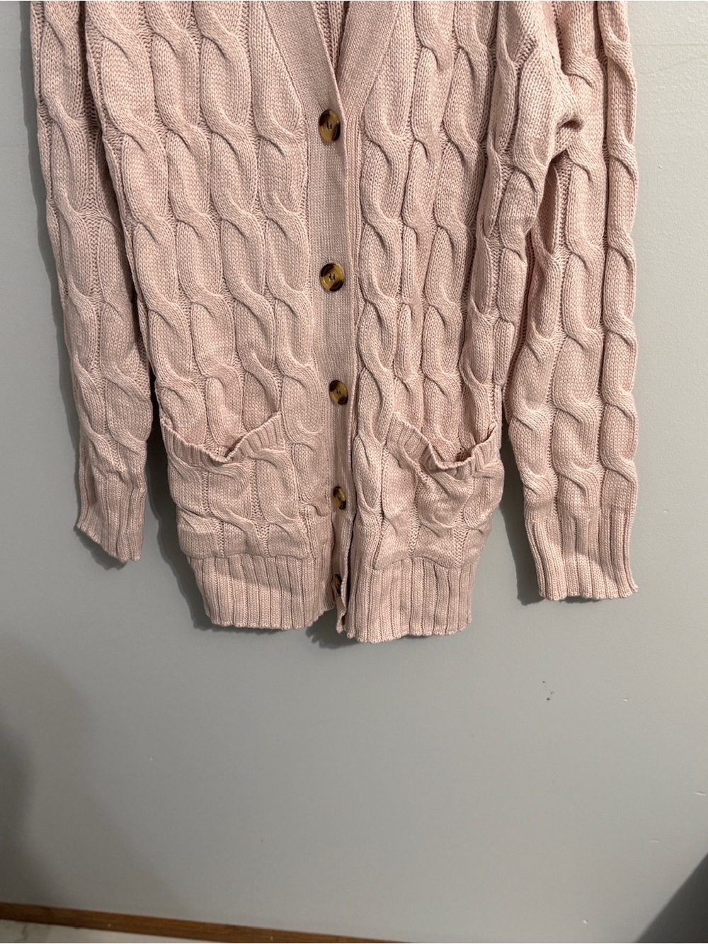 Pretty Garden Sweater Womens XL Button Up Cardigan Cableknit Blush Grandpa Core - Picture 3 of 9